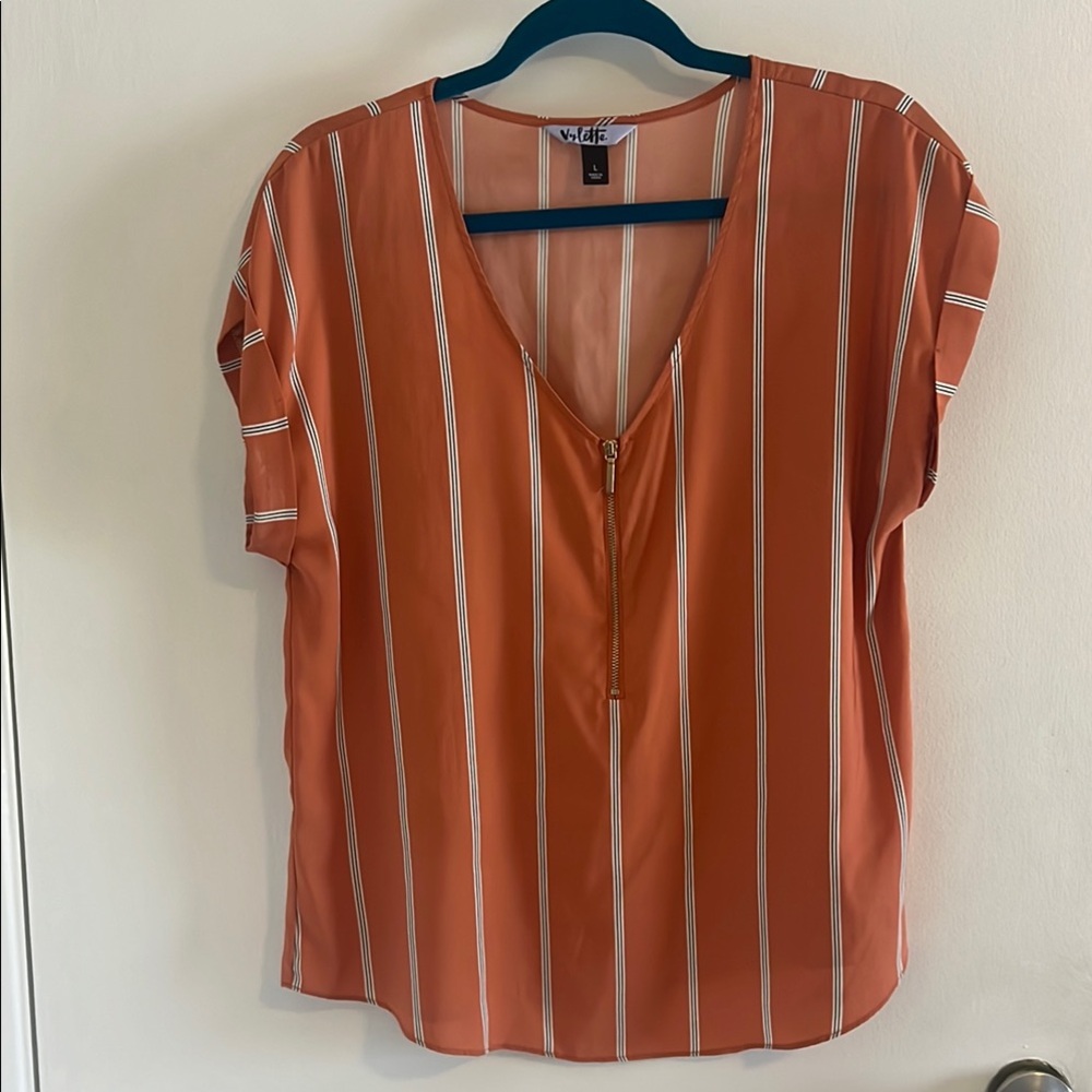 Coral Striped V-Neck Top